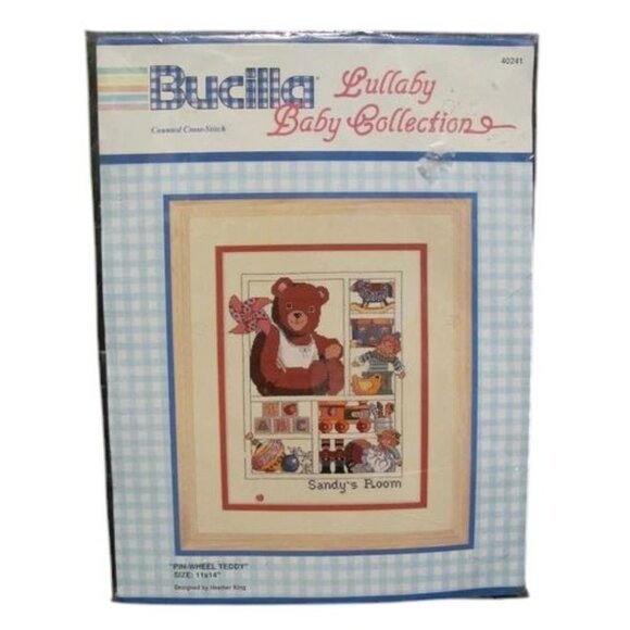 Bucilla Pin-Wheel Teddy Counted Cross-Stitch Kit 11x14 Lullaby Baby Heather King - Picture 2 of 9